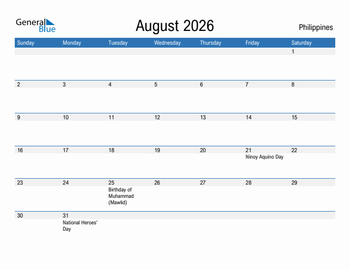 Fillable August 2026 Calendar