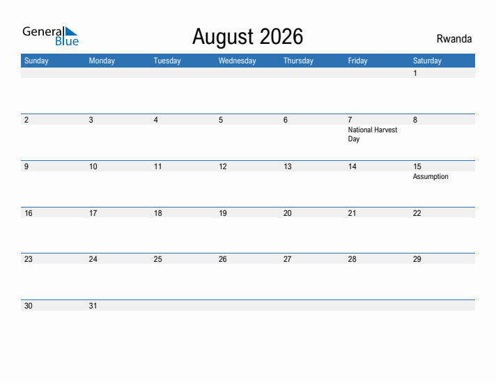 Fillable August 2026 Calendar