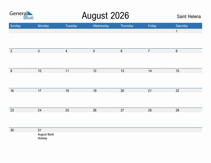 Fillable August 2026 Calendar