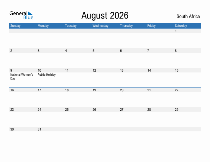 Fillable August 2026 Calendar