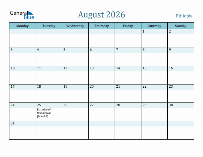 August 2026 Calendar with Holidays