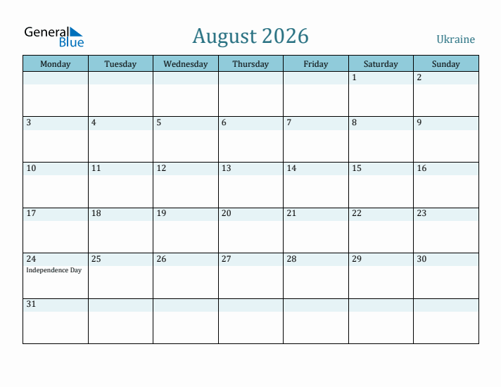 August 2026 Calendar with Holidays