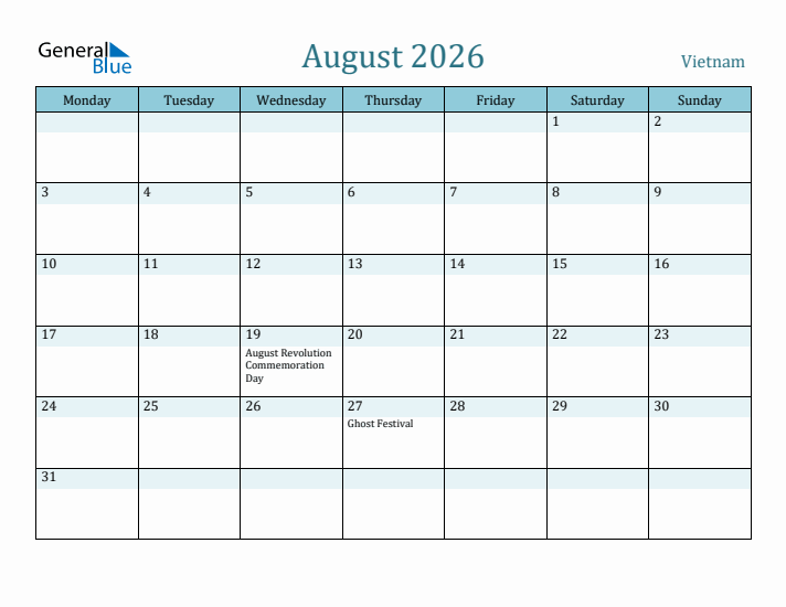 August 2026 Calendar with Holidays