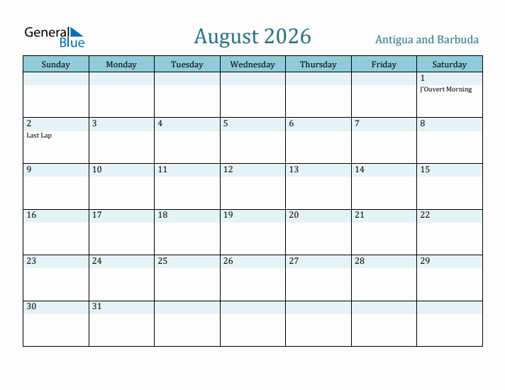 August 2026 Calendar with Holidays