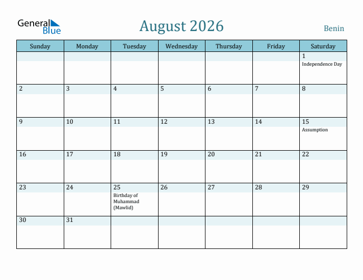 August 2026 Calendar with Holidays