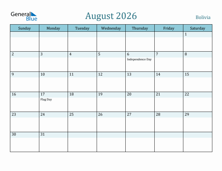 August 2026 Calendar with Holidays