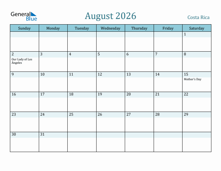 August 2026 Calendar with Holidays