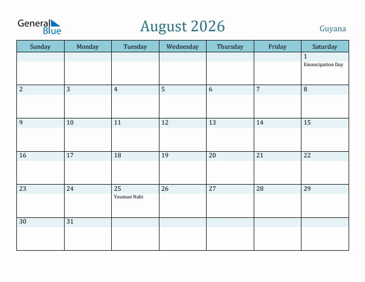 August 2026 Calendar with Holidays