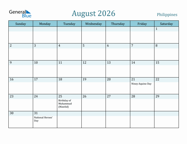 August 2026 Calendar with Holidays