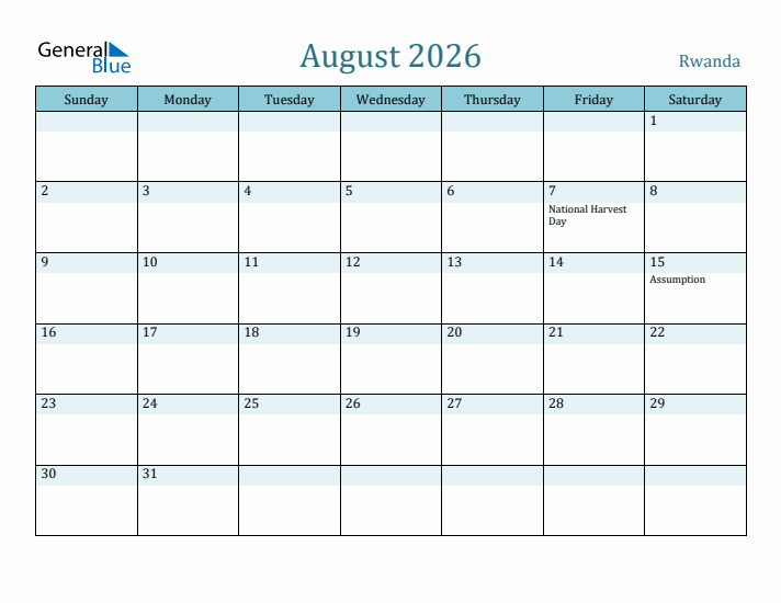 August 2026 Calendar with Holidays