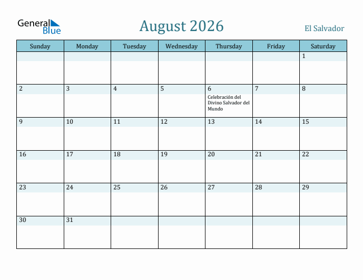 August 2026 Calendar with Holidays