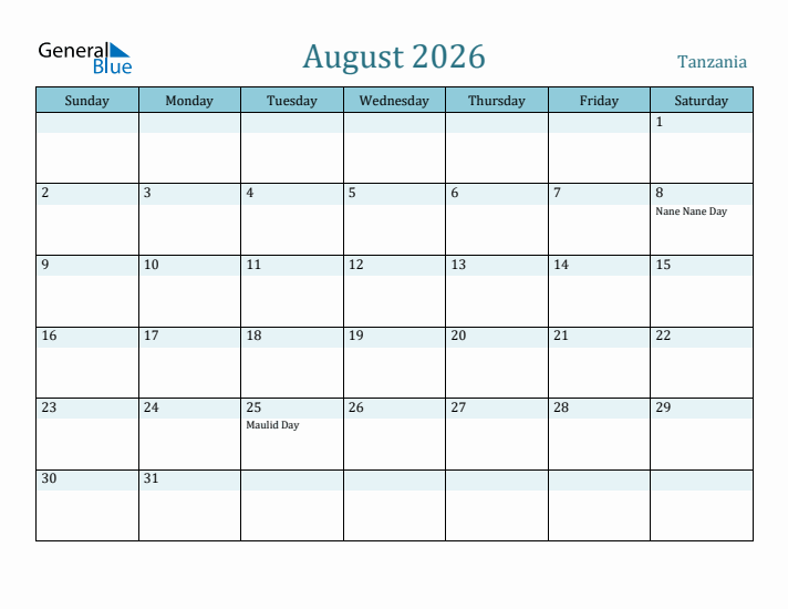 August 2026 Calendar with Holidays