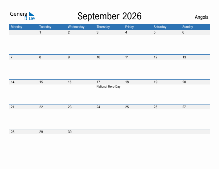 Fillable September 2026 Calendar