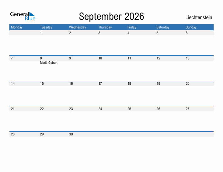 Fillable September 2026 Calendar