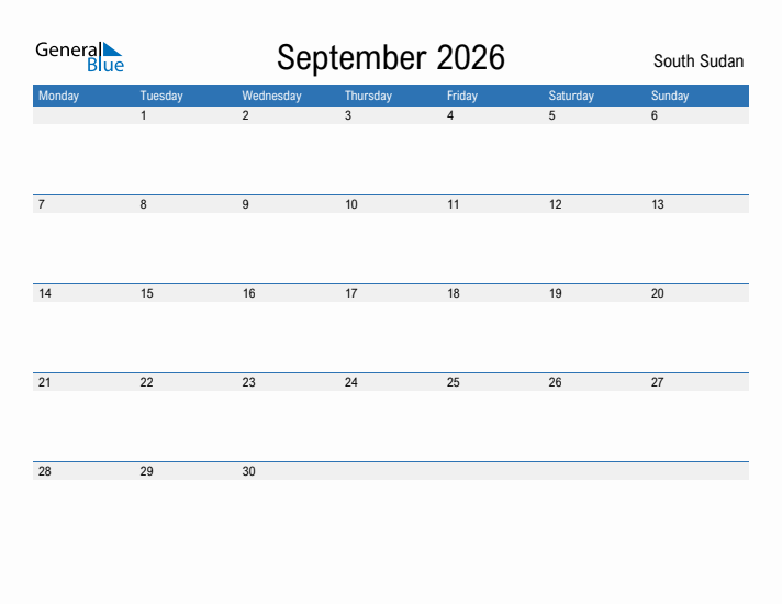 Fillable September 2026 Calendar