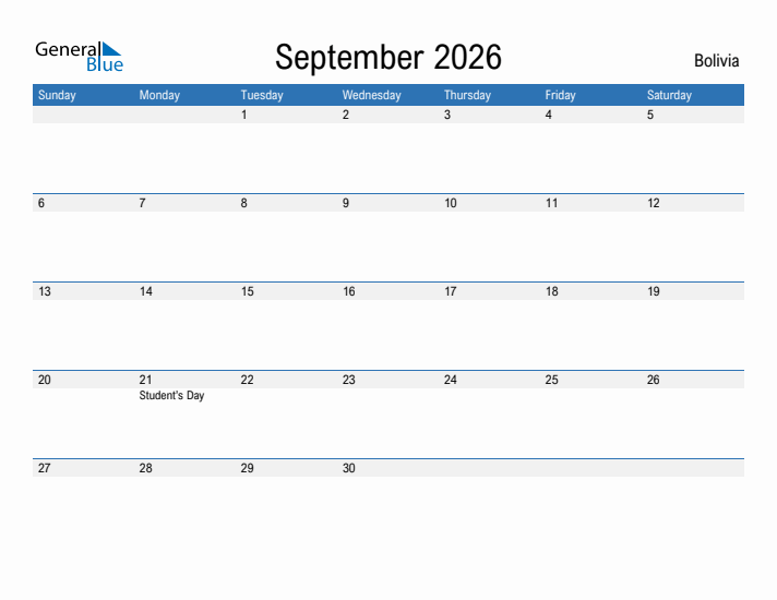 Fillable September 2026 Calendar