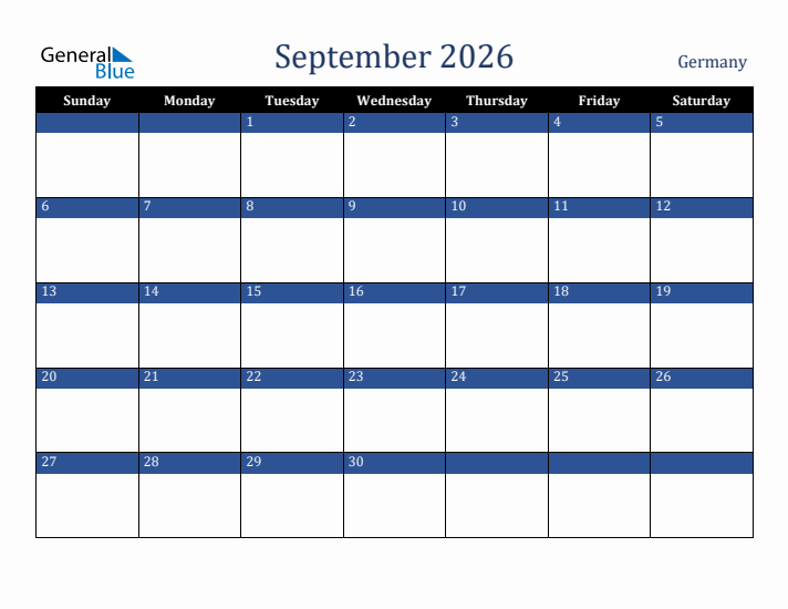 September 2026 Germany Calendar (Sunday Start)