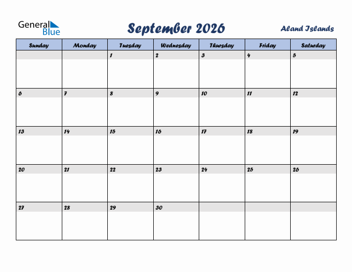 September 2026 Calendar with Holidays in Aland Islands