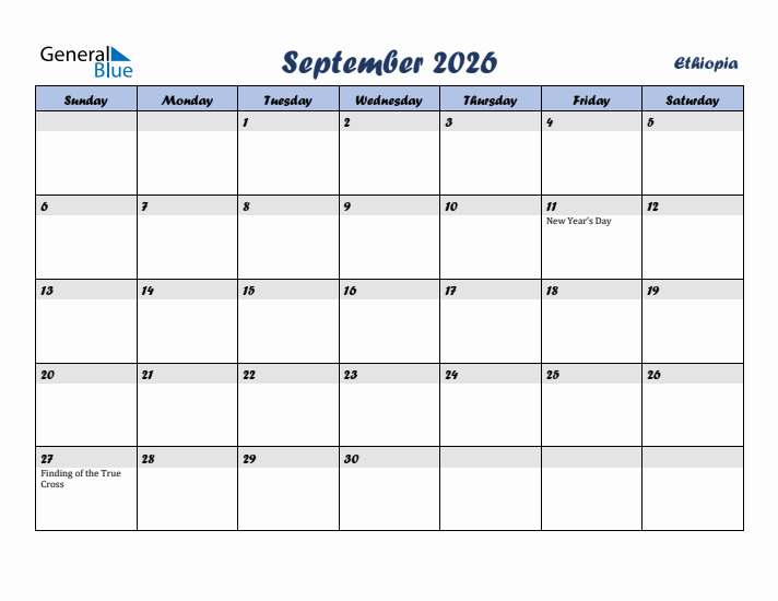 September 2026 Calendar with Holidays in Ethiopia