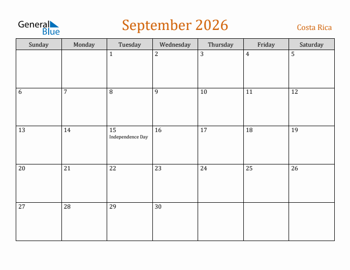 September 2026 Holiday Calendar with Sunday Start