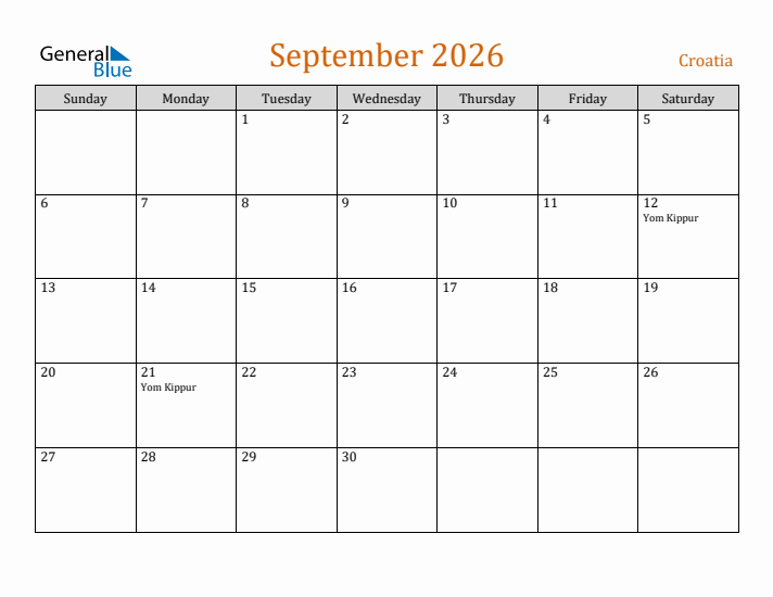 September 2026 Holiday Calendar with Sunday Start