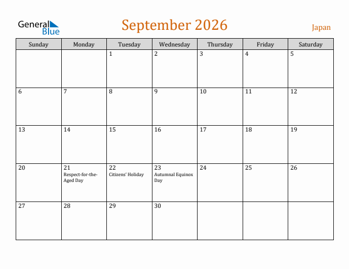 September 2026 Holiday Calendar with Sunday Start