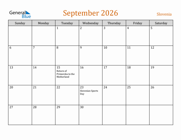 September 2026 Holiday Calendar with Sunday Start