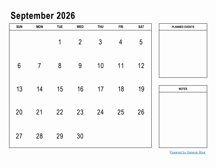 September 2026 Calendar Planner