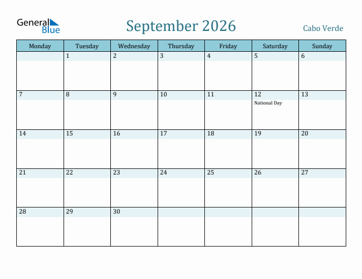 September 2026 Calendar with Holidays