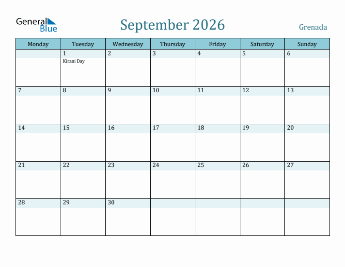 September 2026 Calendar with Holidays