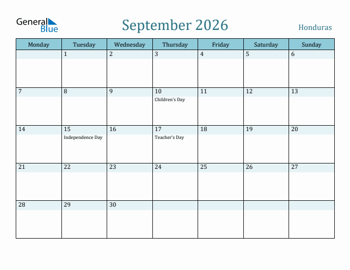 September 2026 Calendar with Holidays