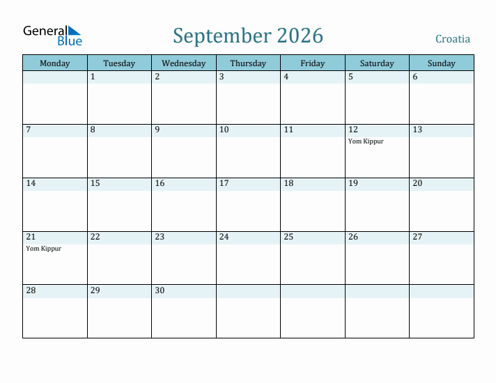 September 2026 Calendar with Holidays