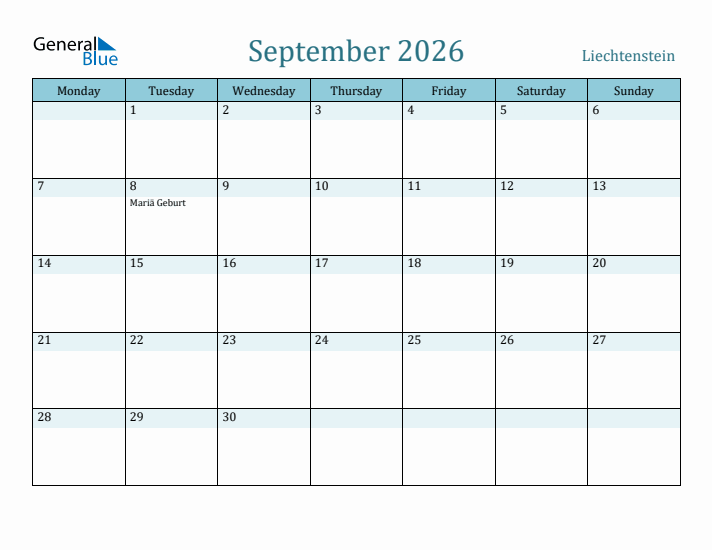 September 2026 Calendar with Holidays