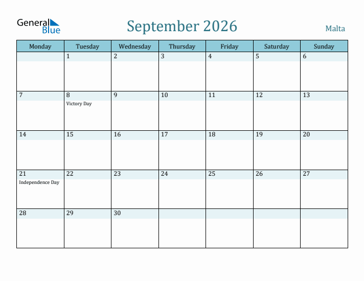 September 2026 Calendar with Holidays