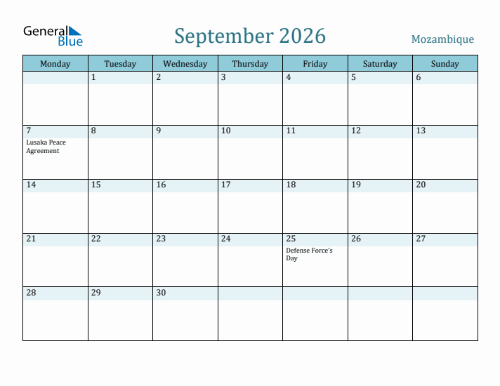 September 2026 Calendar with Holidays