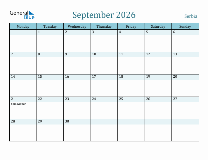 September 2026 Calendar with Holidays