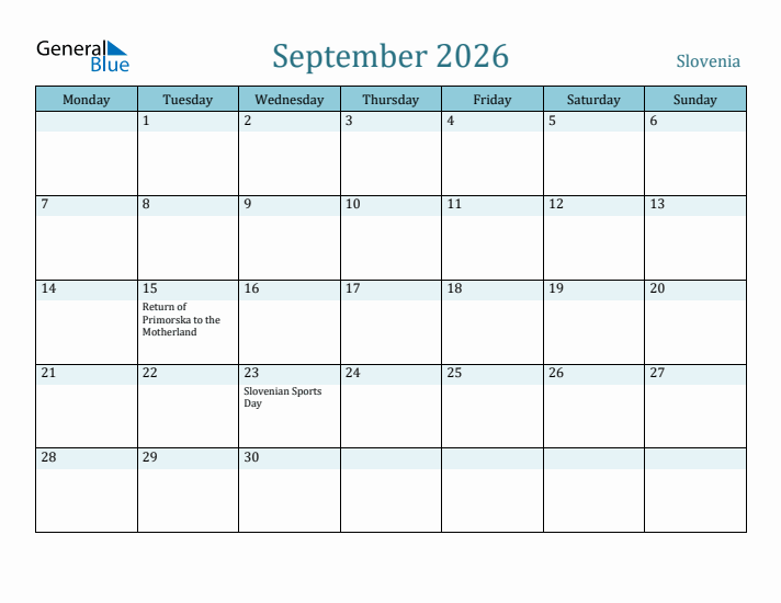 September 2026 Calendar with Holidays