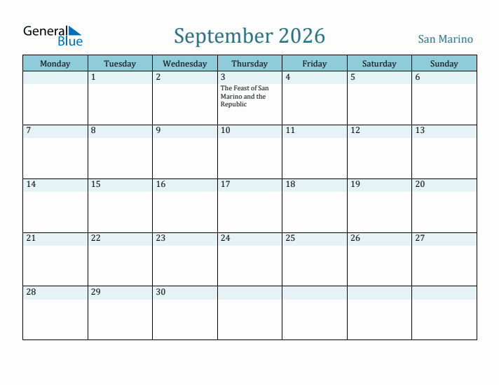 September 2026 Calendar with Holidays