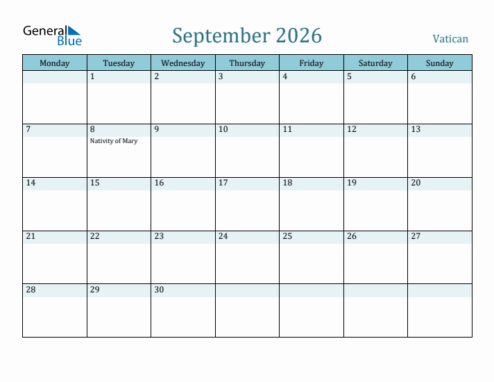 September 2026 Calendar with Holidays