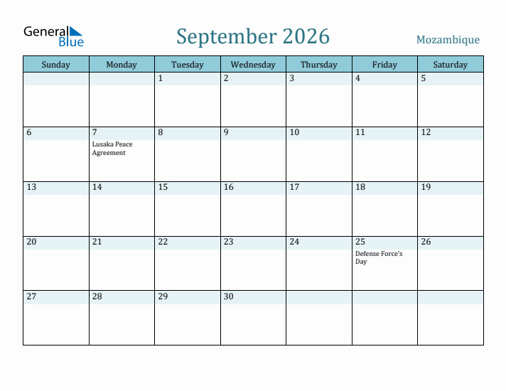 September 2026 Calendar with Holidays