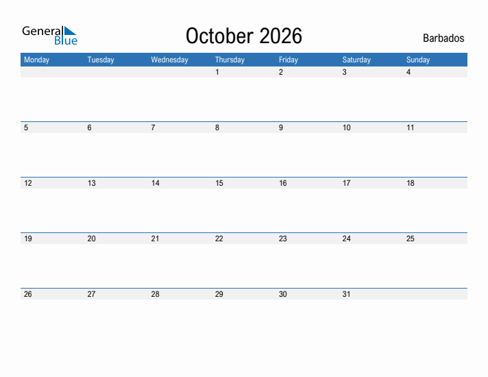 Fillable October 2026 Calendar