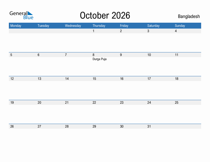 Fillable October 2026 Calendar