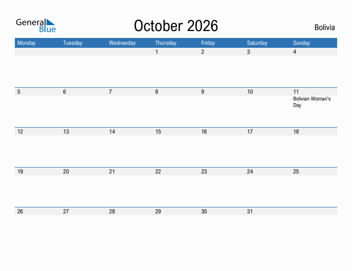 Fillable October 2026 Calendar