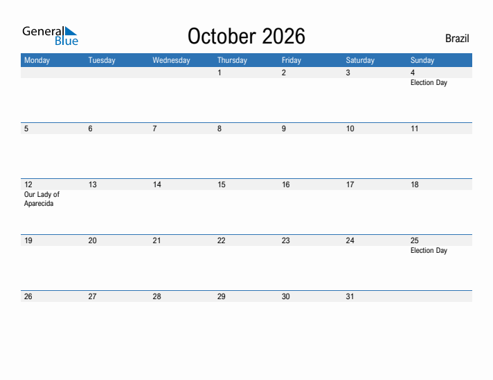 Fillable October 2026 Calendar