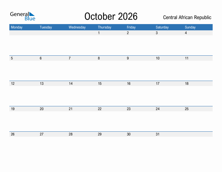 Fillable October 2026 Calendar