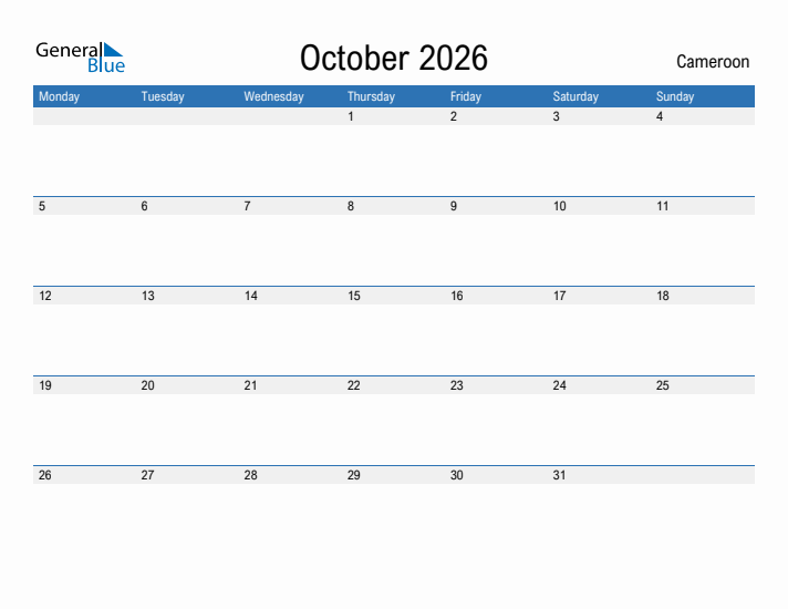 Fillable October 2026 Calendar