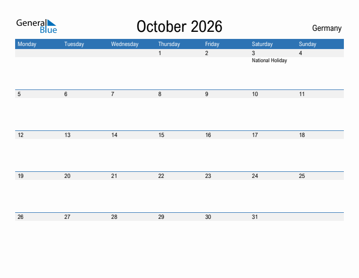 Fillable October 2026 Calendar