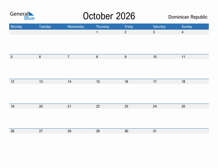 Fillable October 2026 Calendar