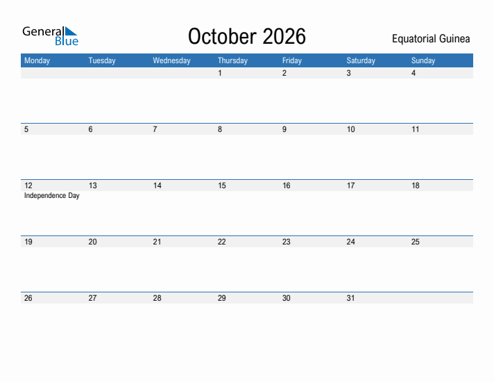 Fillable October 2026 Calendar