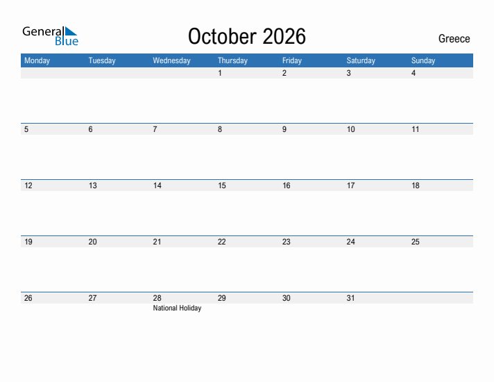 Fillable October 2026 Calendar